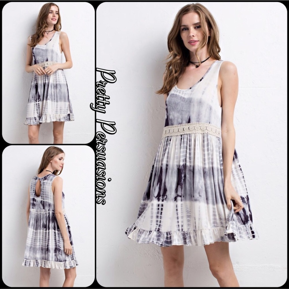 Charcoal Tie Dyed & Crochet Ruffle Hem Dress - Picture 6 of 8